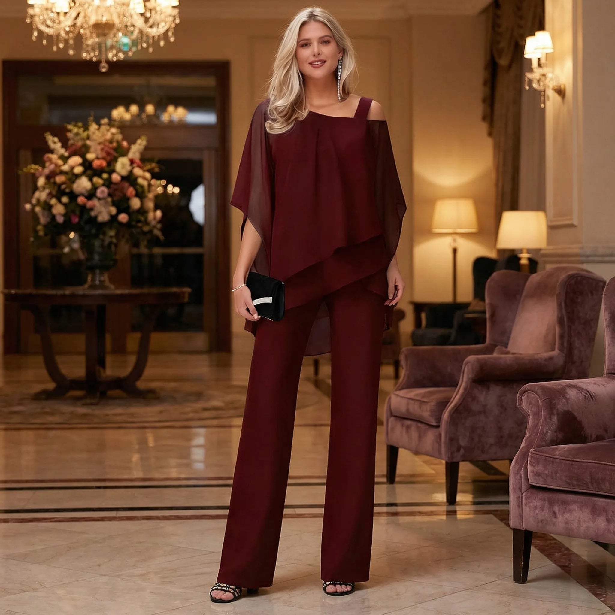 Dwuczęściowy Komplet Z Asymetrycznym Topem - Eleganckie Wieczorowe Wyjścia 