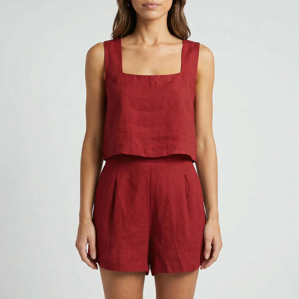 Dwuczęściowy Komplet Z Crop Topem I Szortami - Codzienny Letni Strój 