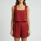 Dwuczęściowy Komplet Z Crop Topem I Szortami - Codzienny Letni Strój 