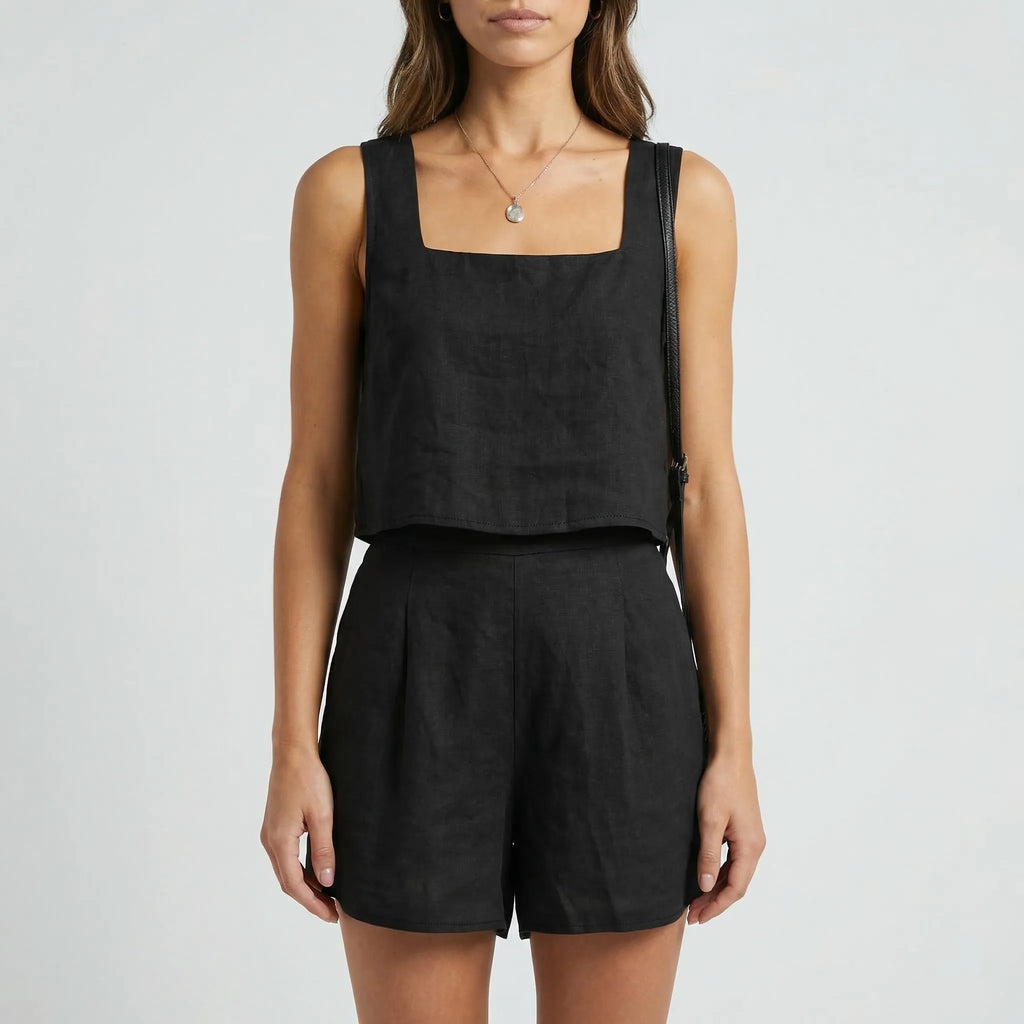 Dwuczęściowy Komplet Z Crop Topem I Szortami - Codzienny Letni Strój 