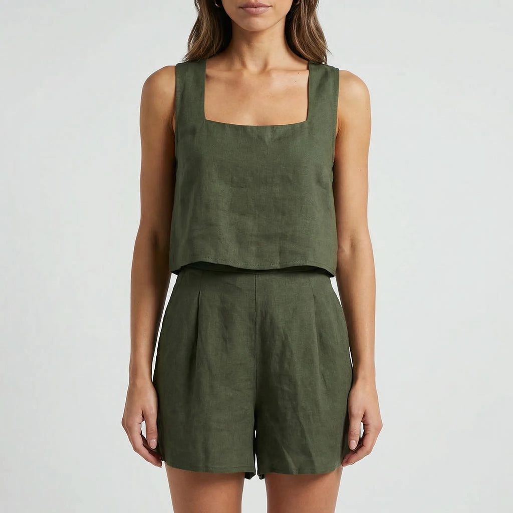 Dwuczęściowy Komplet Z Crop Topem I Szortami - Codzienny Letni Strój 