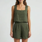 Dwuczęściowy Komplet Z Crop Topem I Szortami - Codzienny Letni Strój 