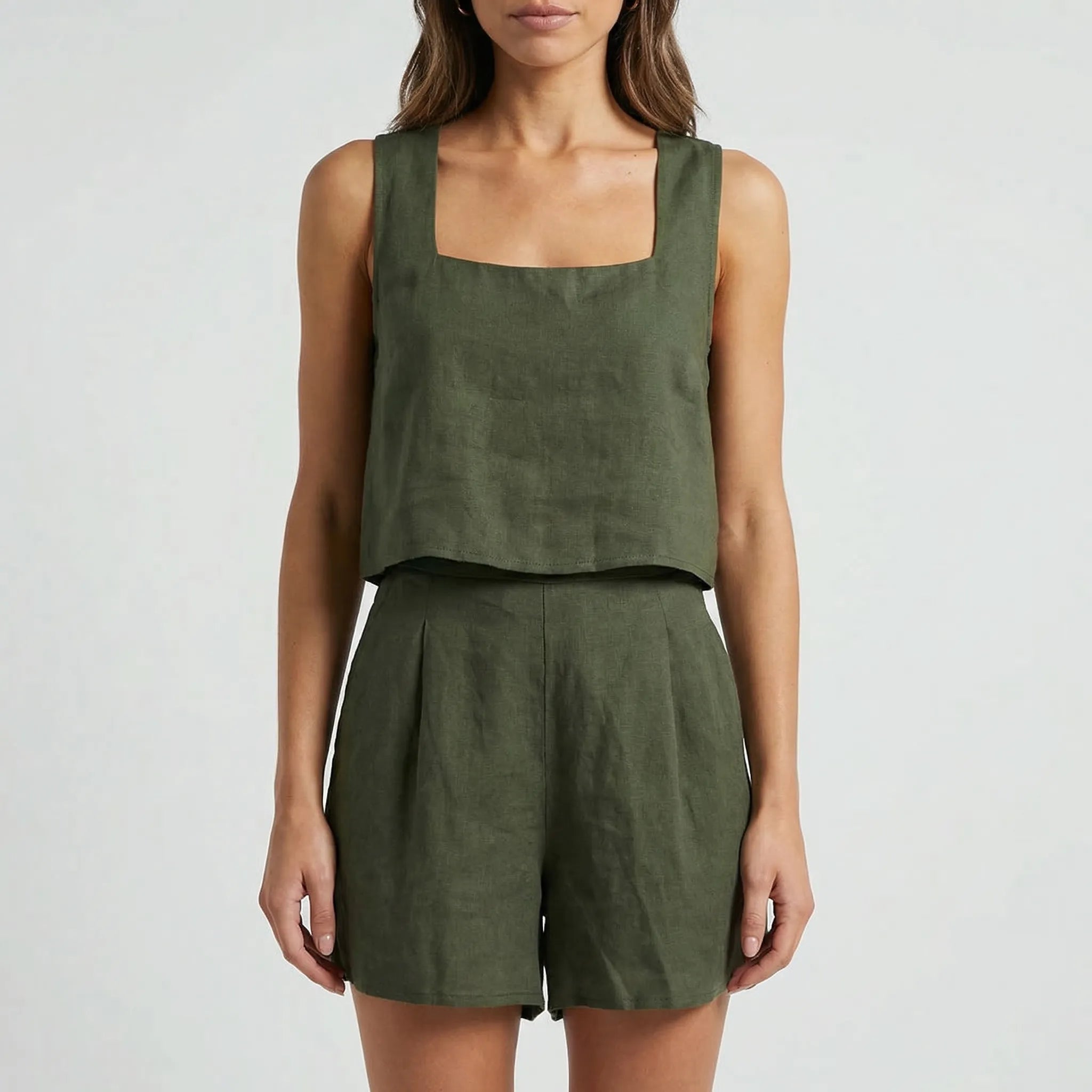 Dwuczęściowy Komplet Z Crop Topem I Szortami - Codzienny Letni Strój 