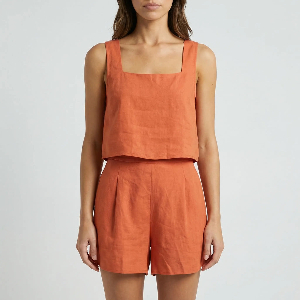 Dwuczęściowy Komplet Z Crop Topem I Szortami - Codzienny Letni Strój 