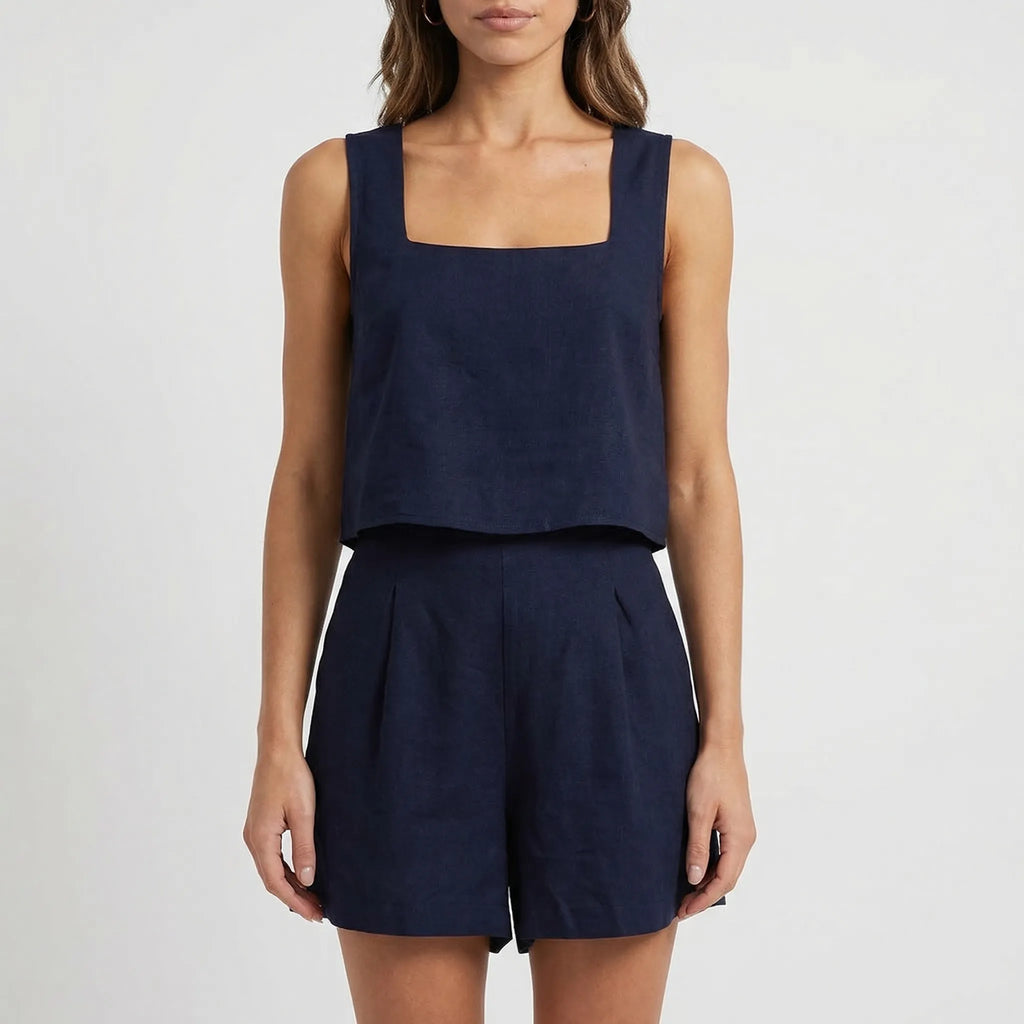 Dwuczęściowy Komplet Z Crop Topem I Szortami - Codzienny Letni Strój 