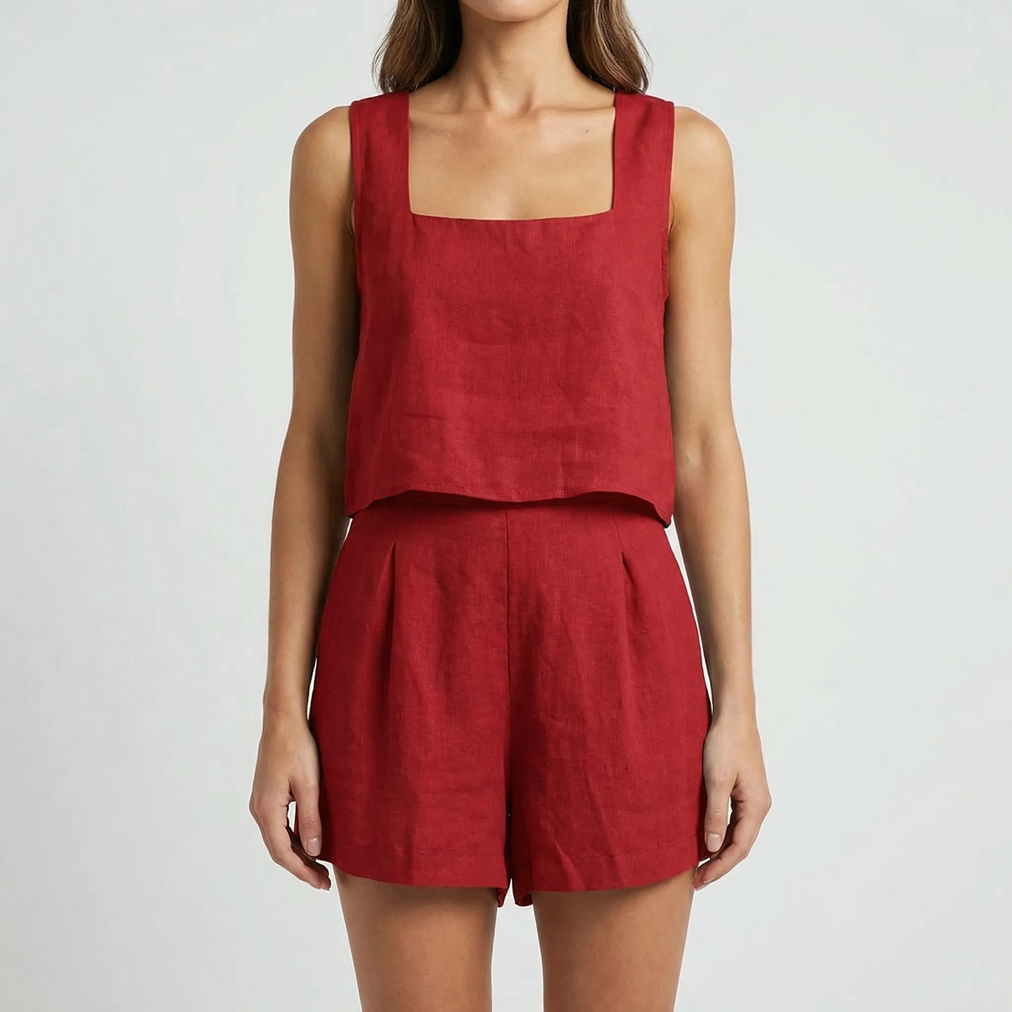 Dwuczęściowy Komplet Z Crop Topem I Szortami - Codzienny Letni Strój 