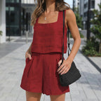 Dwuczęściowy Komplet Z Crop Topem I Szortami - Codzienny Letni Strój 