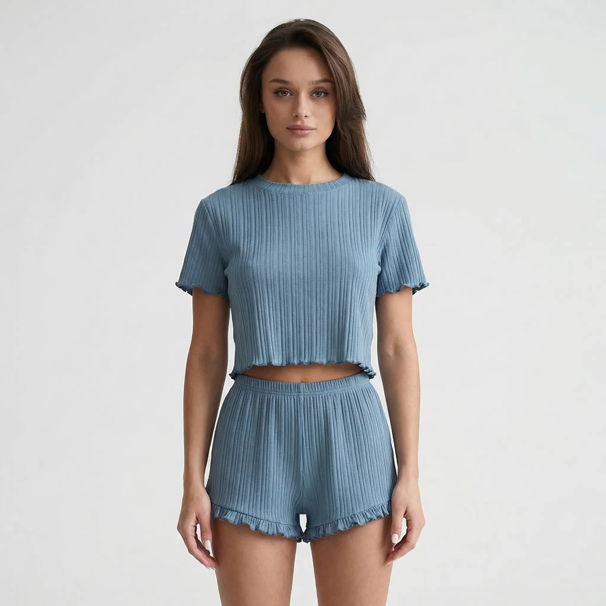 Dwuczęściowy Komplet Z Prążkowaną Teksturą - Relaks W Domu 