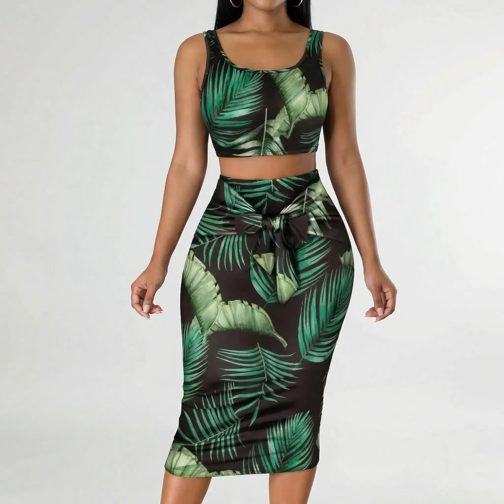 Dwuczęściowy Zestaw Z Nadrukiem Liści - Casualowe Wyjścia W Mieście 