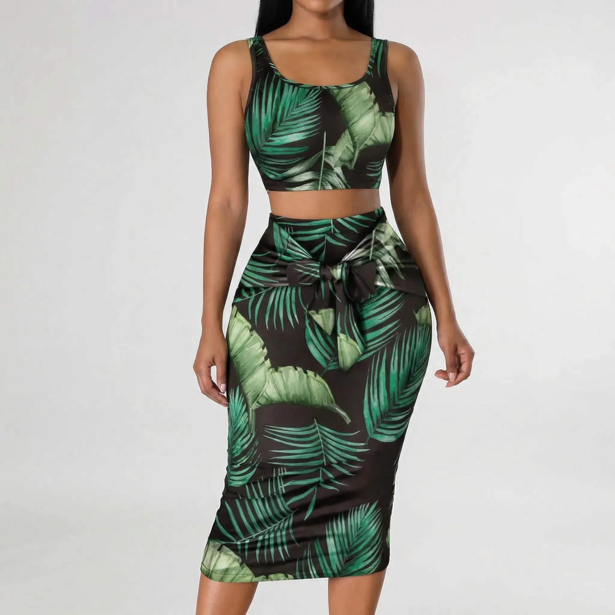 Dwuczęściowy Zestaw Z Nadrukiem Liści - Casualowe Wyjścia W Mieście 