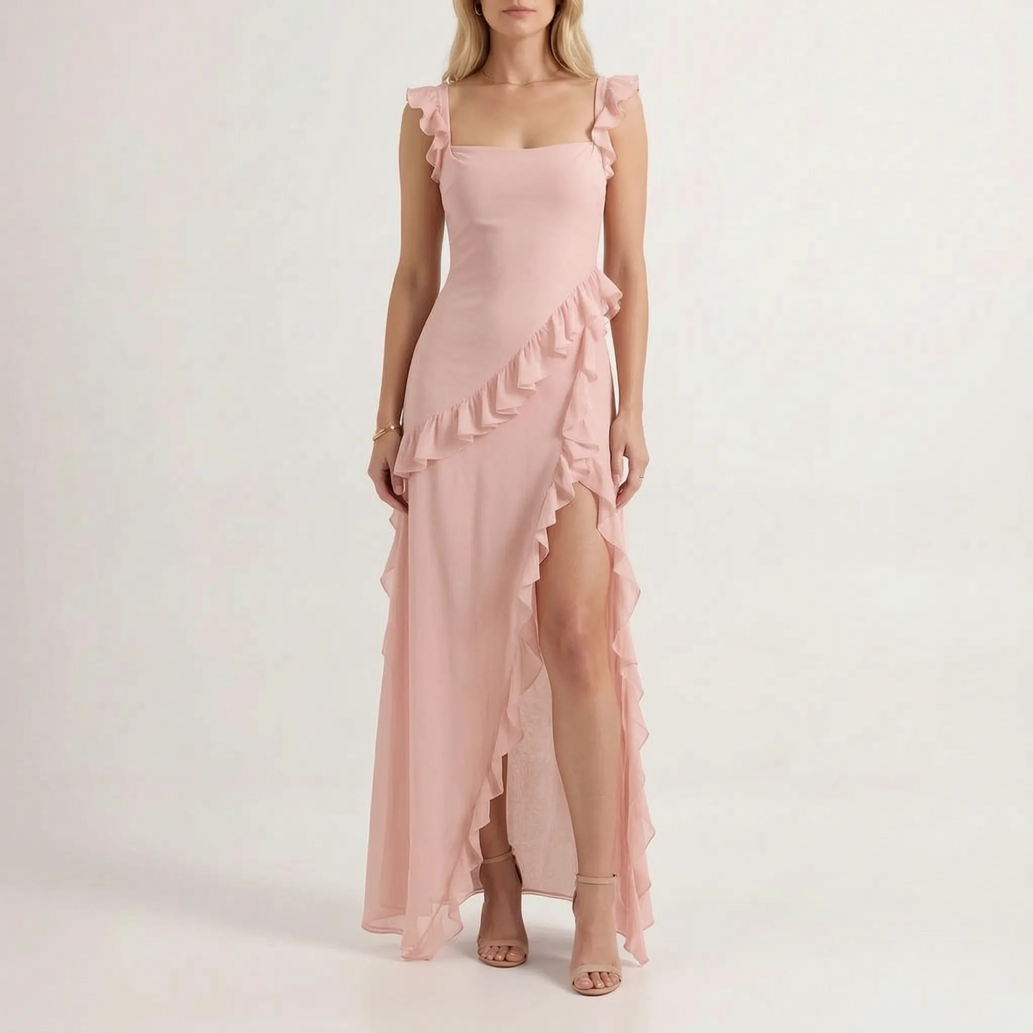 Elegancka Kaskadowa Asymetryczna Sukienka Maxi - Wesela I Przyjęcia 