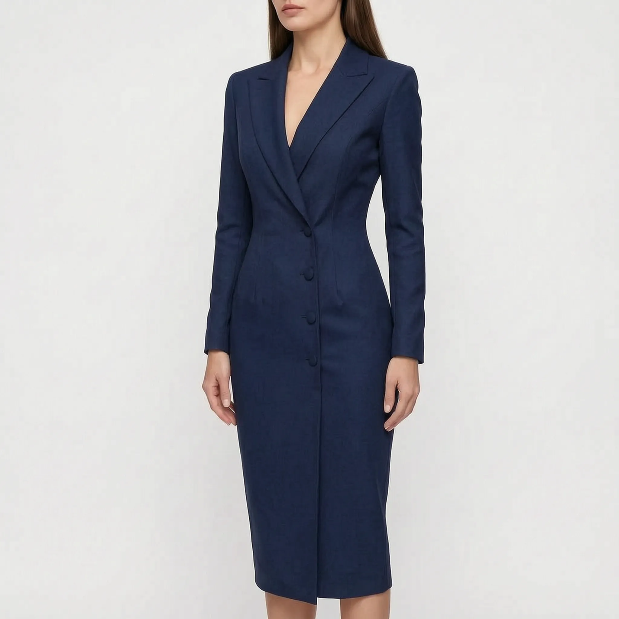 Elegancka Sukienka Marynarkowa Midi - Spotkania Biznesowe 