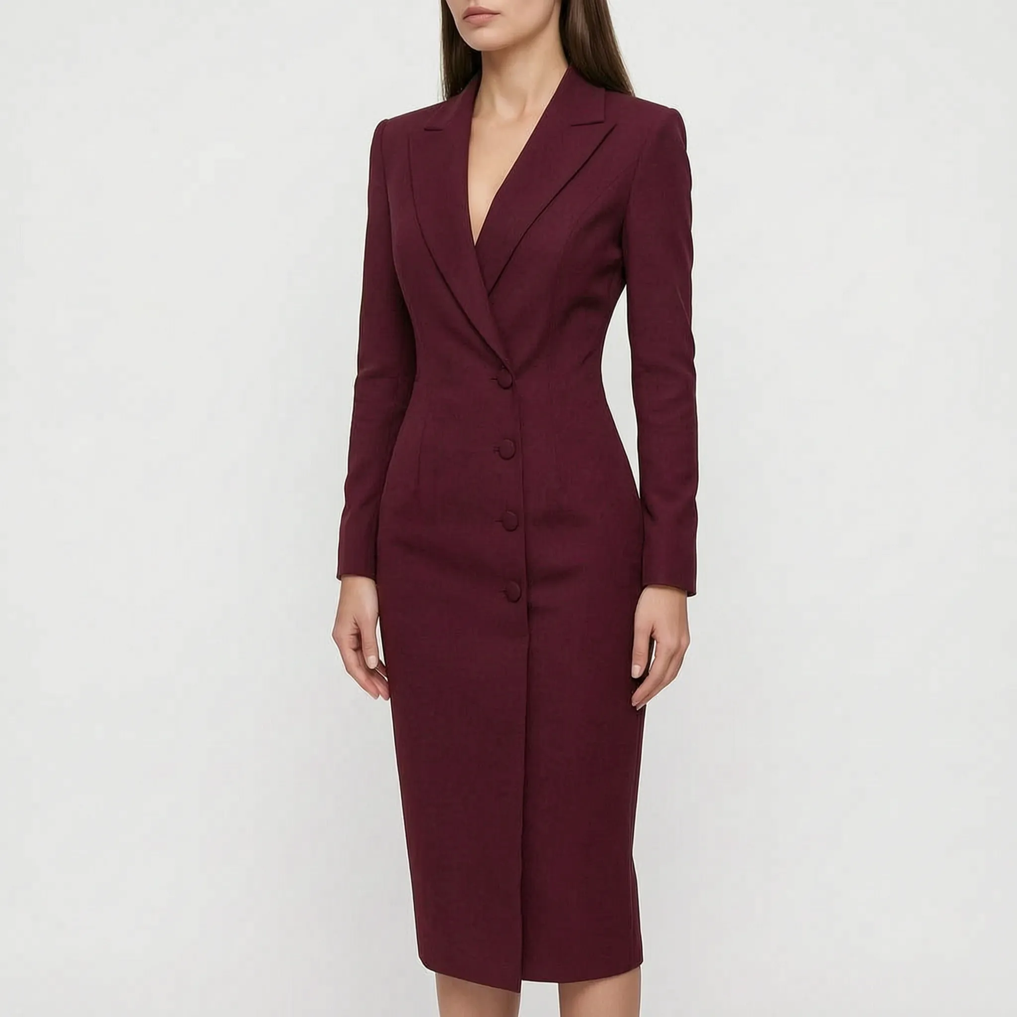 Elegancka Sukienka Marynarkowa Midi - Spotkania Biznesowe 