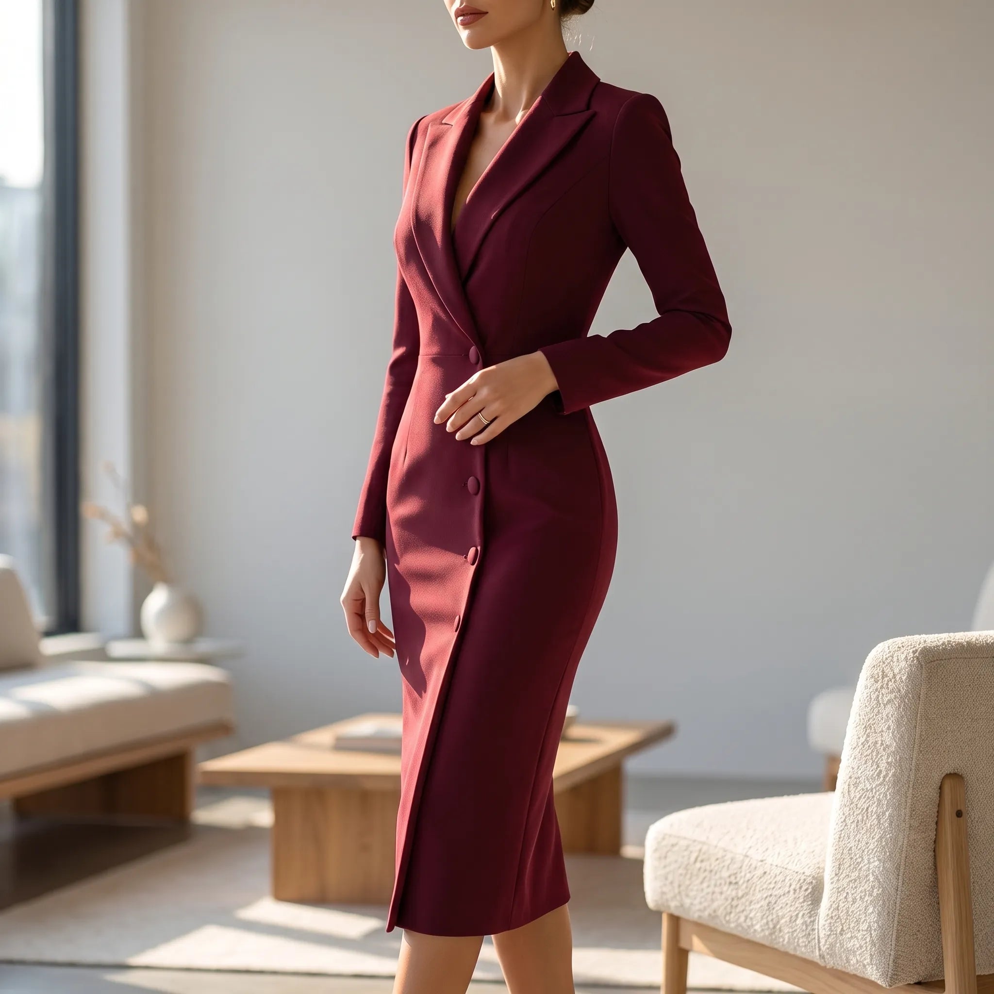 Elegancka Sukienka Marynarkowa Midi - Spotkania Biznesowe 