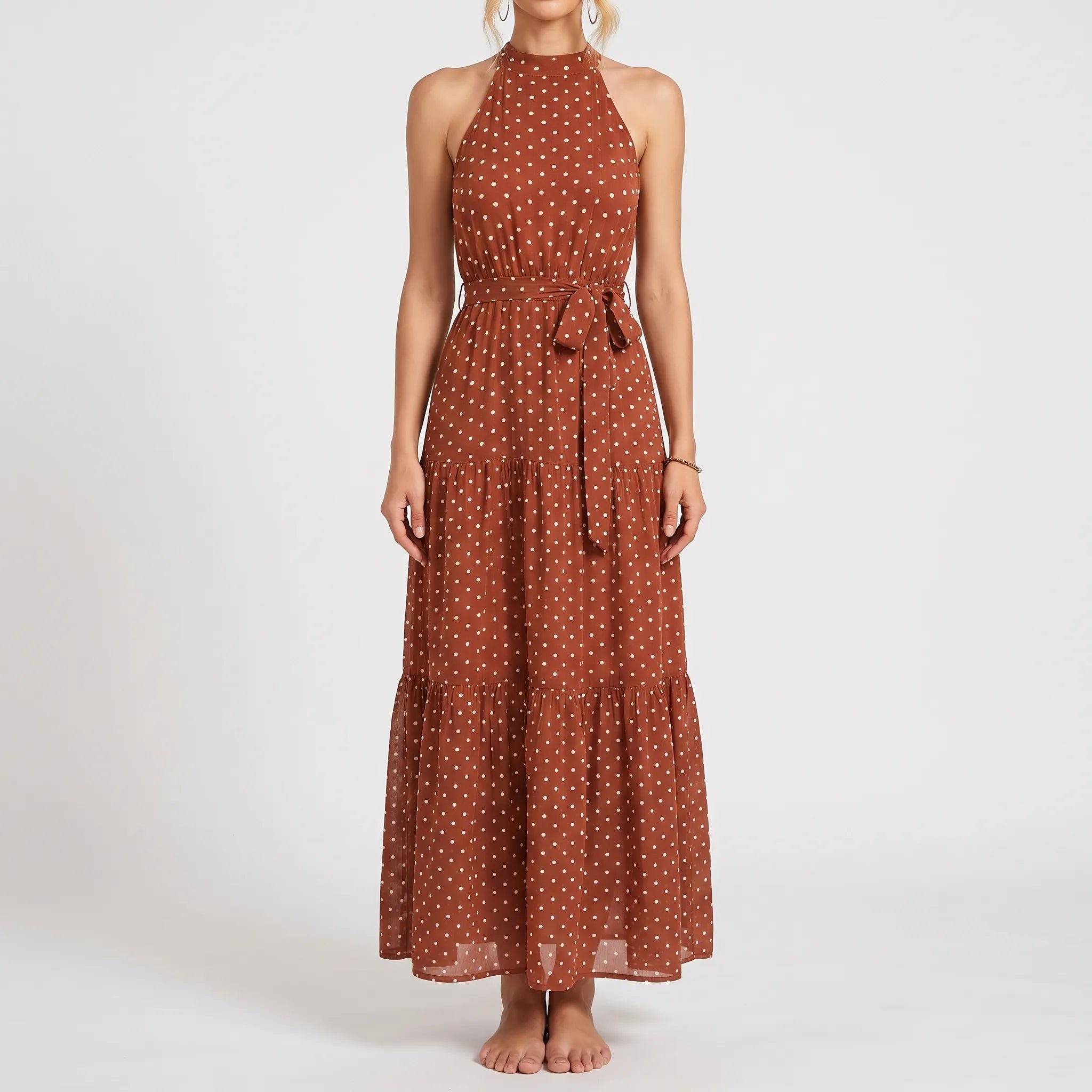 Elegancka Sukienka Maxi W Kropki - Wyjścia Na Przyjęcia 
