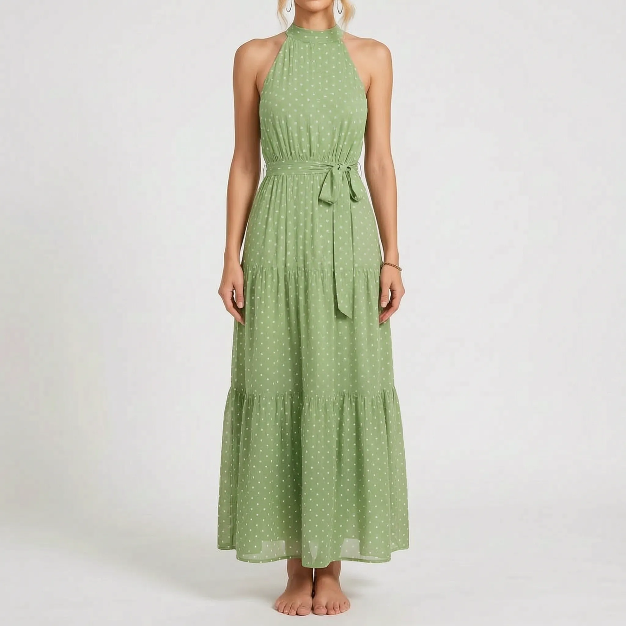 Elegancka Sukienka Maxi W Kropki - Wyjścia Na Przyjęcia 
