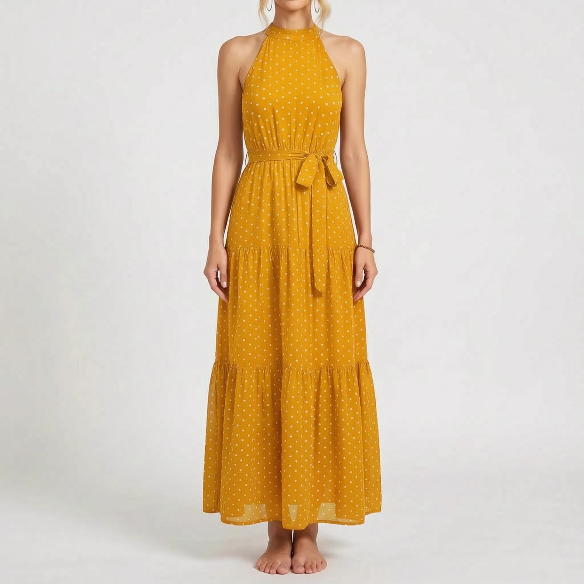 Elegancka Sukienka Maxi W Kropki - Wyjścia Na Przyjęcia 