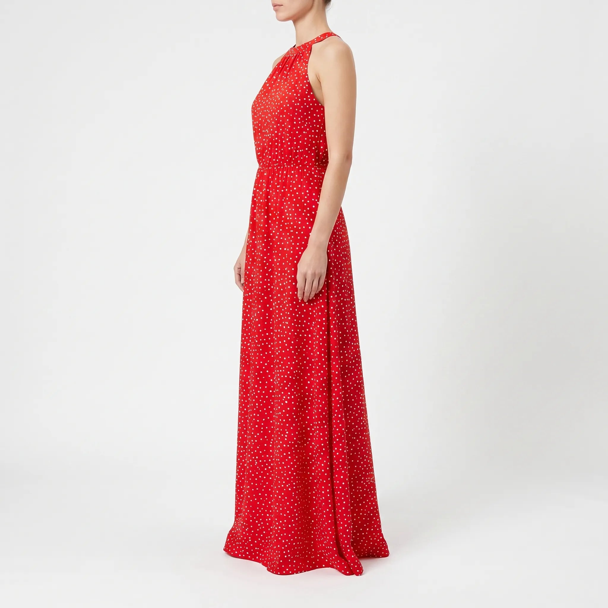 Elegancka Sukienka Maxi W Kropki - Wyjścia Na Przyjęcia 