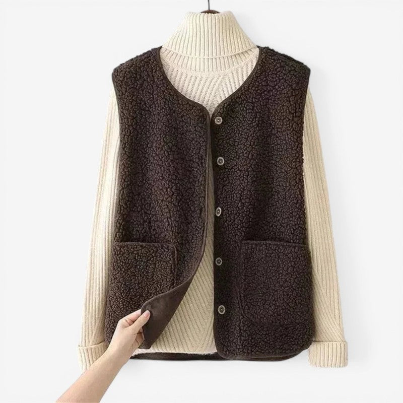 Kornelia – Dámská casual vesta s knoflíky, stojáčkem a kapsami