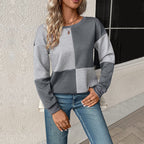 Ada – Damski Casual Sweter z Kolorowym Blokiem i Okrągłym Dekoltem Wygodny