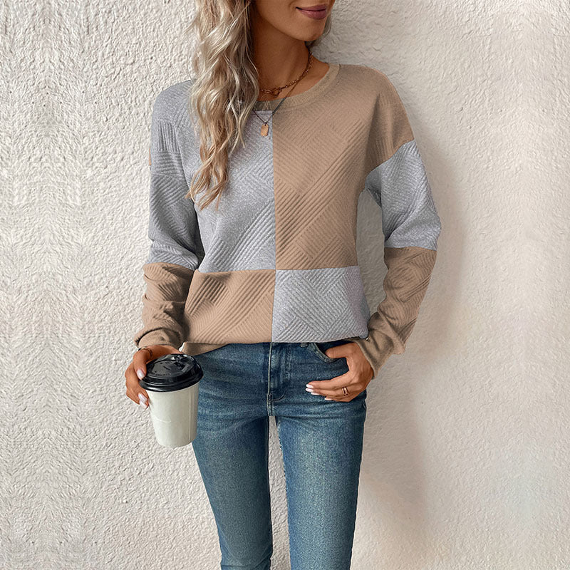 Ada – Damski Casual Sweter z Kolorowym Blokiem i Okrągłym Dekoltem Wygodny