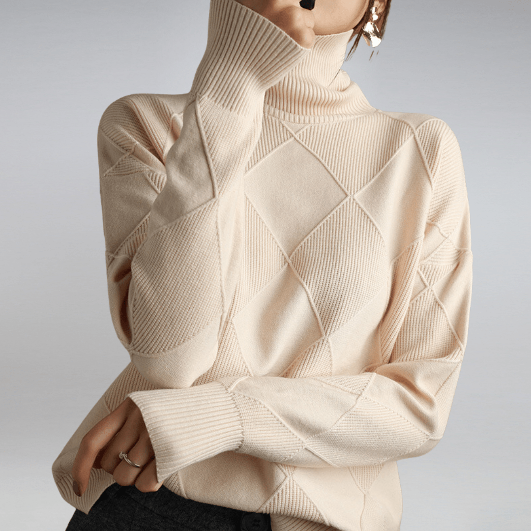 Isabella – Damski Sweter Casual w Kratę z Golfem Wygodny i Stylowy
