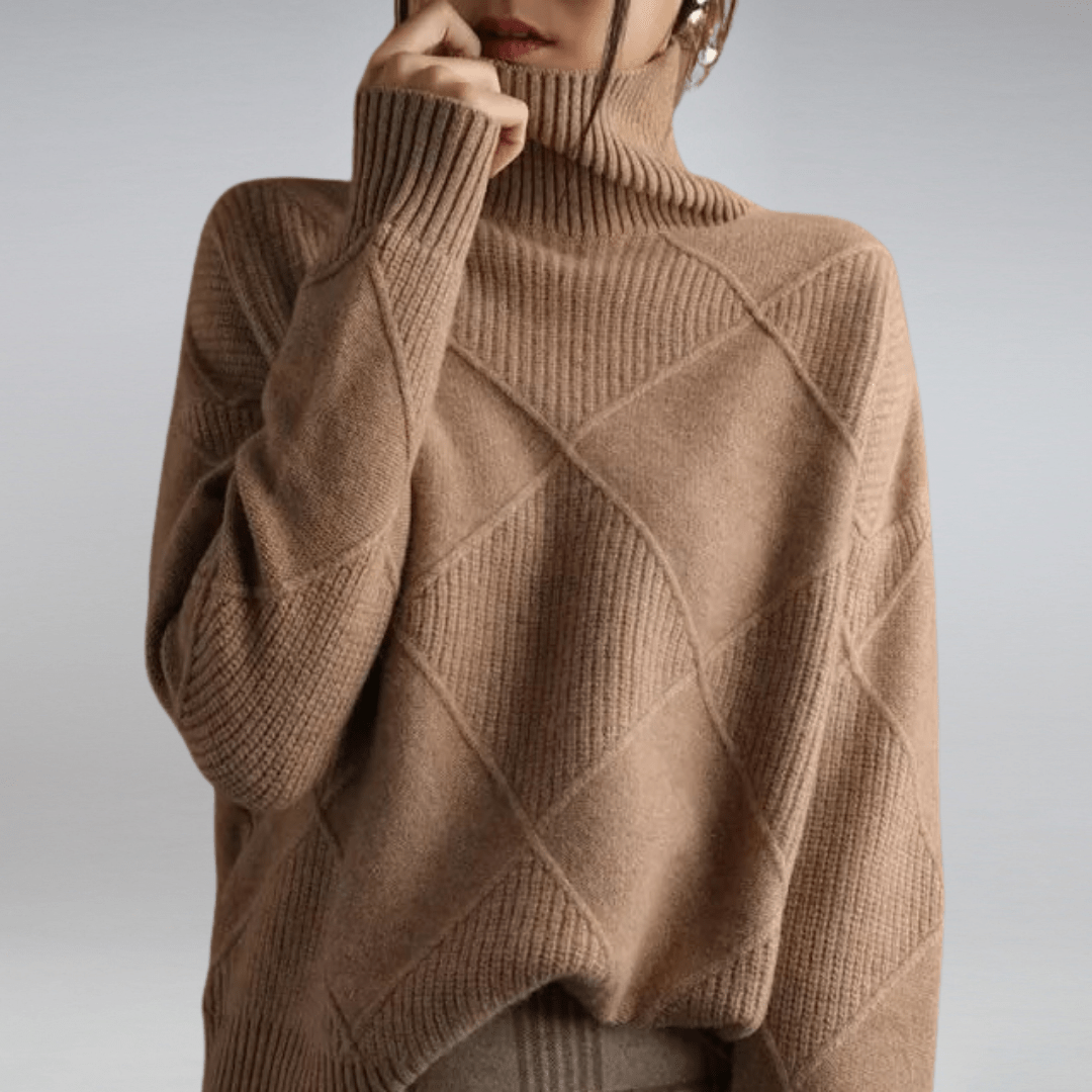 Isabella – Damski Sweter Casual w Kratę z Golfem Wygodny i Stylowy