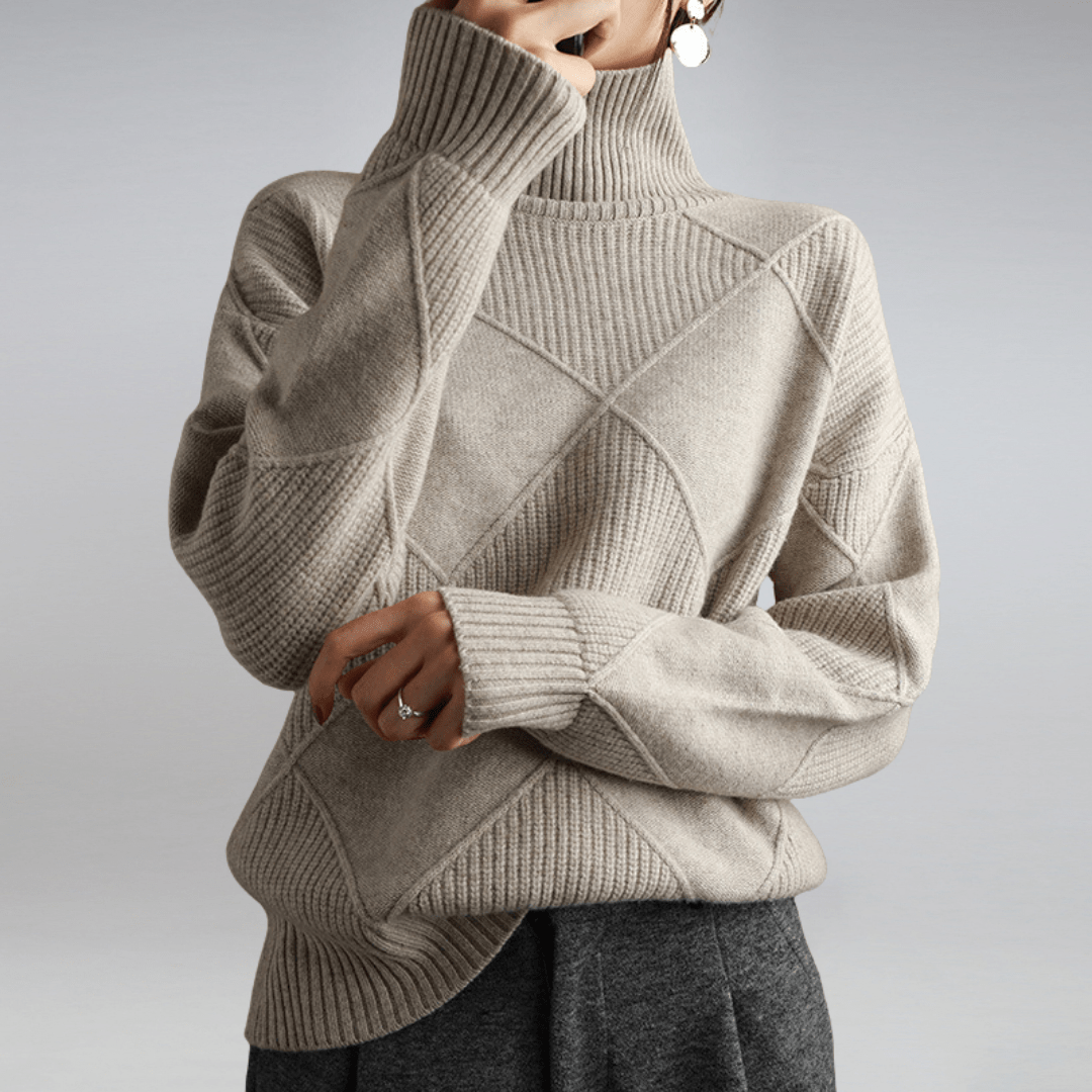 Isabella – Damski Sweter Casual w Kratę z Golfem Wygodny i Stylowy