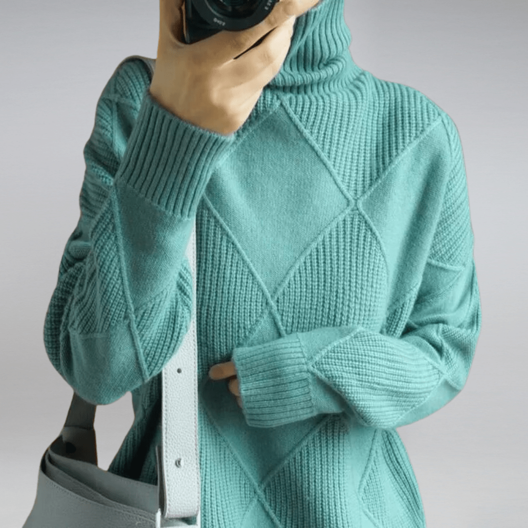 Isabella – Damski Sweter Casual w Kratę z Golfem Wygodny i Stylowy