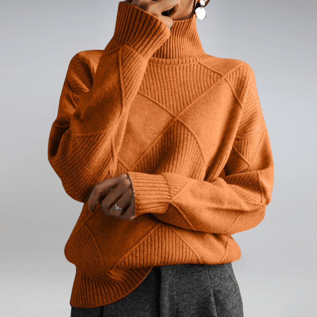 Isabella – Damski Sweter Casual w Kratę z Golfem Wygodny i Stylowy