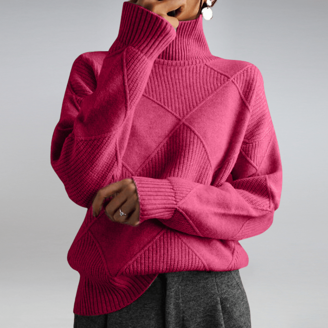 Isabella – Damski Sweter Casual w Kratę z Golfem Wygodny i Stylowy
