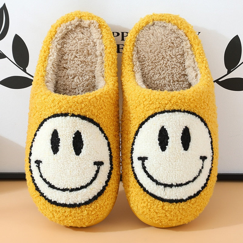 Livia – Women's Slippers with Embroidered Smile and Soft Fur