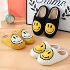 Livia – Women's Slippers with Embroidered Smile and Soft Fur