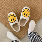 Livia – Women's Slippers with Embroidered Smile and Soft Fur