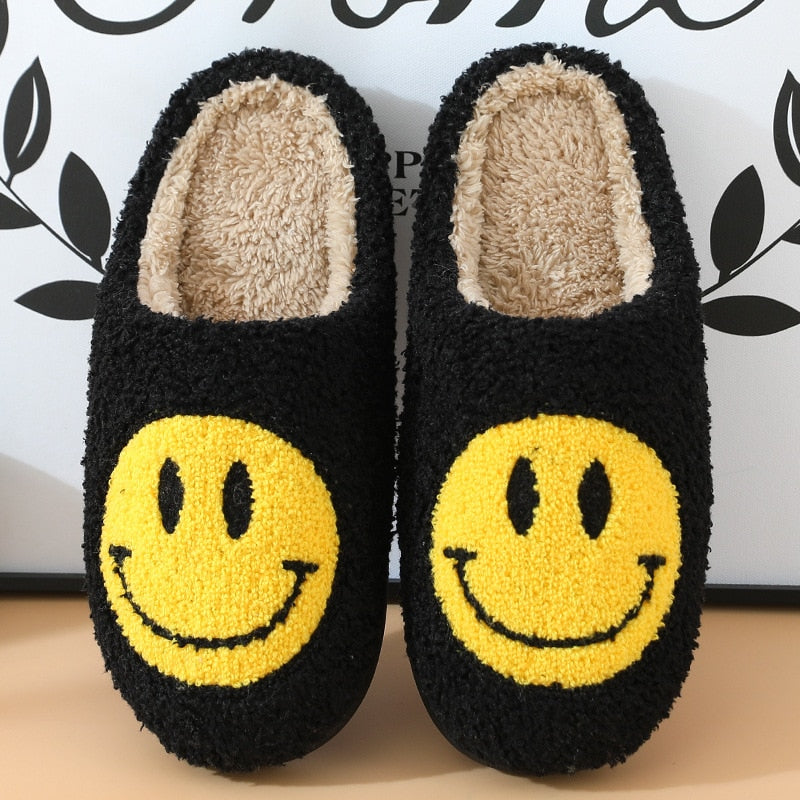 Livia – Women's Slippers with Embroidered Smile and Soft Fur
