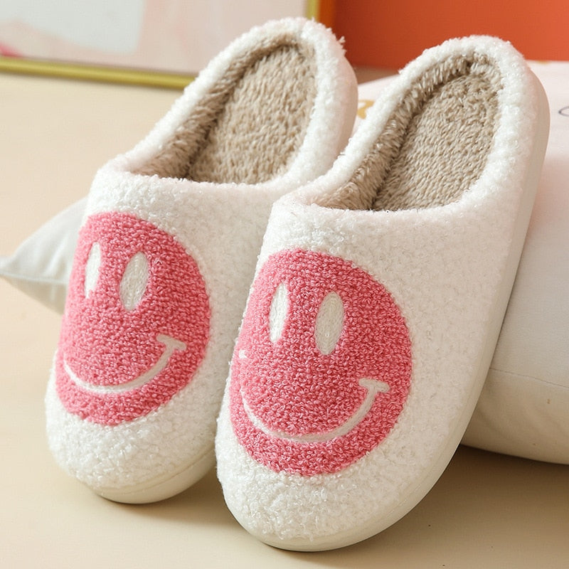 Livia – Women's Slippers with Embroidered Smile and Soft Fur