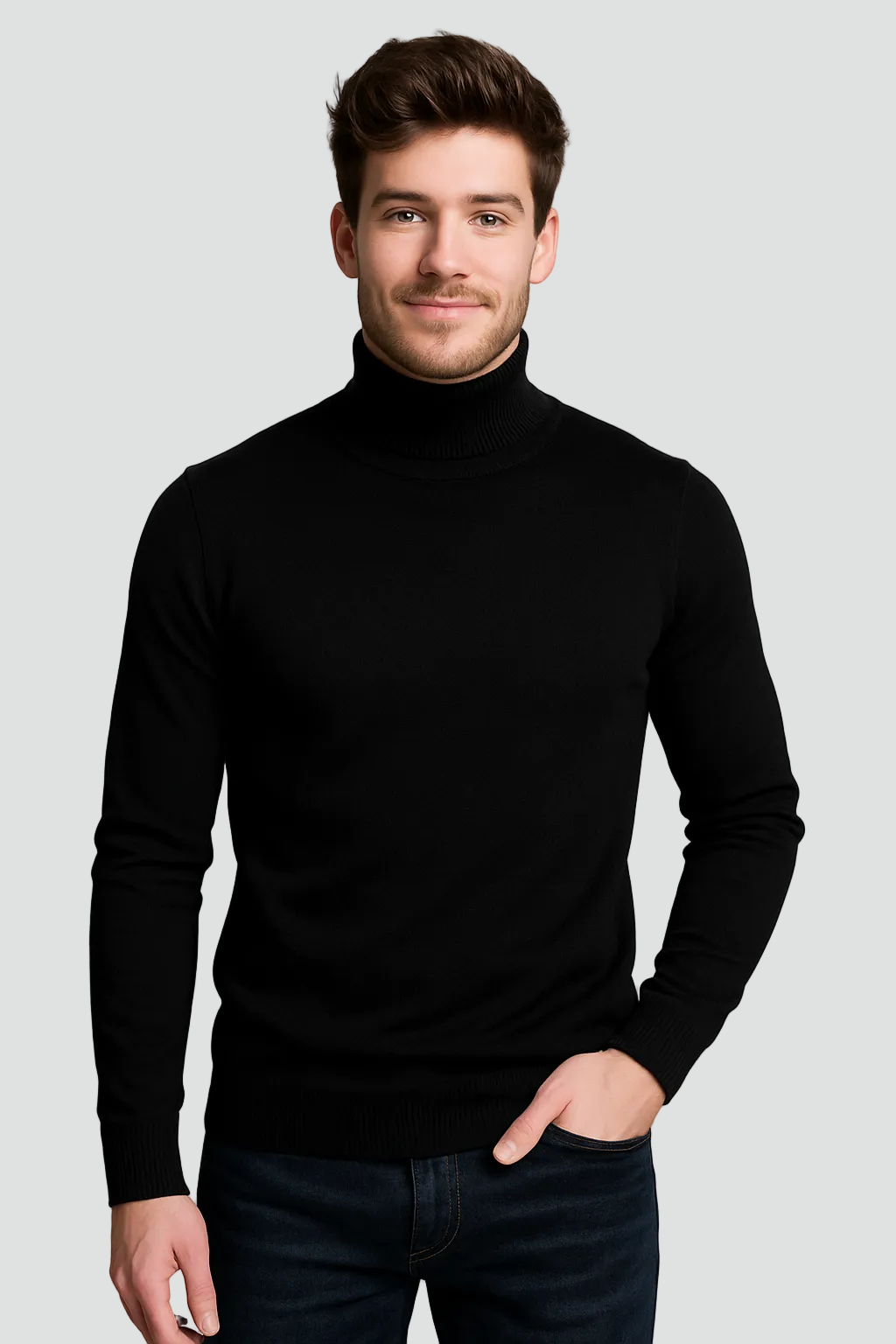 Bruno – Męski Dopasowany Sweter z Golfem z Długim Rękawem Casual