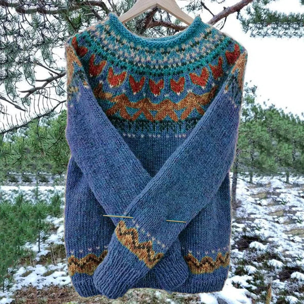Amalia – Damski Sweter z Islandzkim Wzorem z Długim Rękawem Elegancki