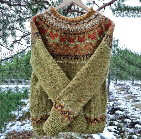 Amalia – Damski Sweter z Islandzkim Wzorem z Długim Rękawem Elegancki