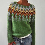 Elena – Damski Sweter z Okrągłym Dekoltem Norweski Wzór Casual
