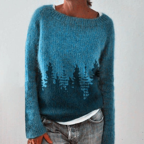 Elena – Damski Sweter z Okrągłym Dekoltem Norweski Wzór Casual
