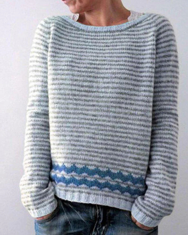 Elena – Damski Sweter z Okrągłym Dekoltem Norweski Wzór Casual