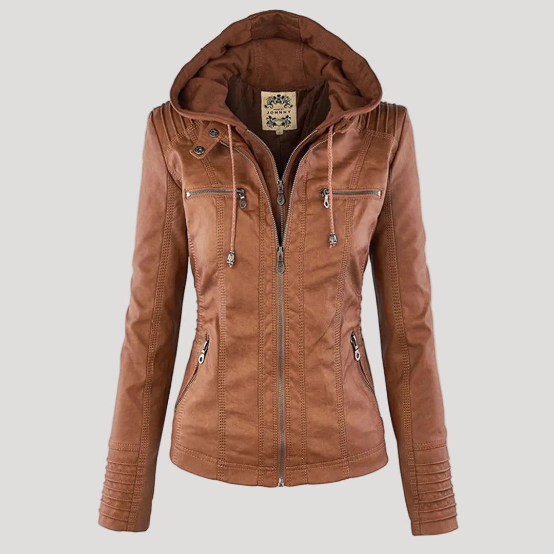 Aurelia – Dámská outdoorová nepromokavá bunda z umělé kůže s kapucí