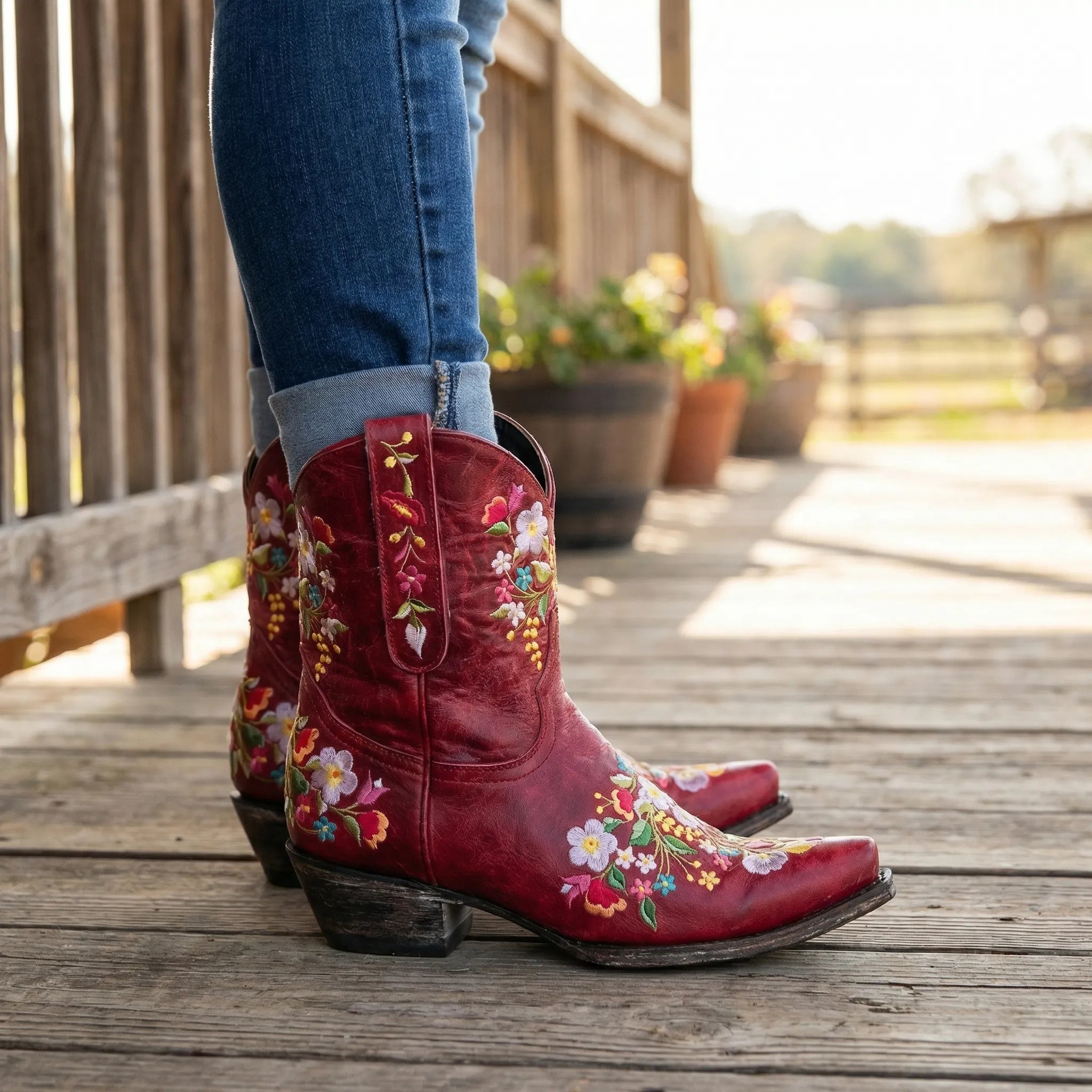 Kowbojskie Botki Z Kwiatowym Wzorem - Stylizacje Na Co Dzień 