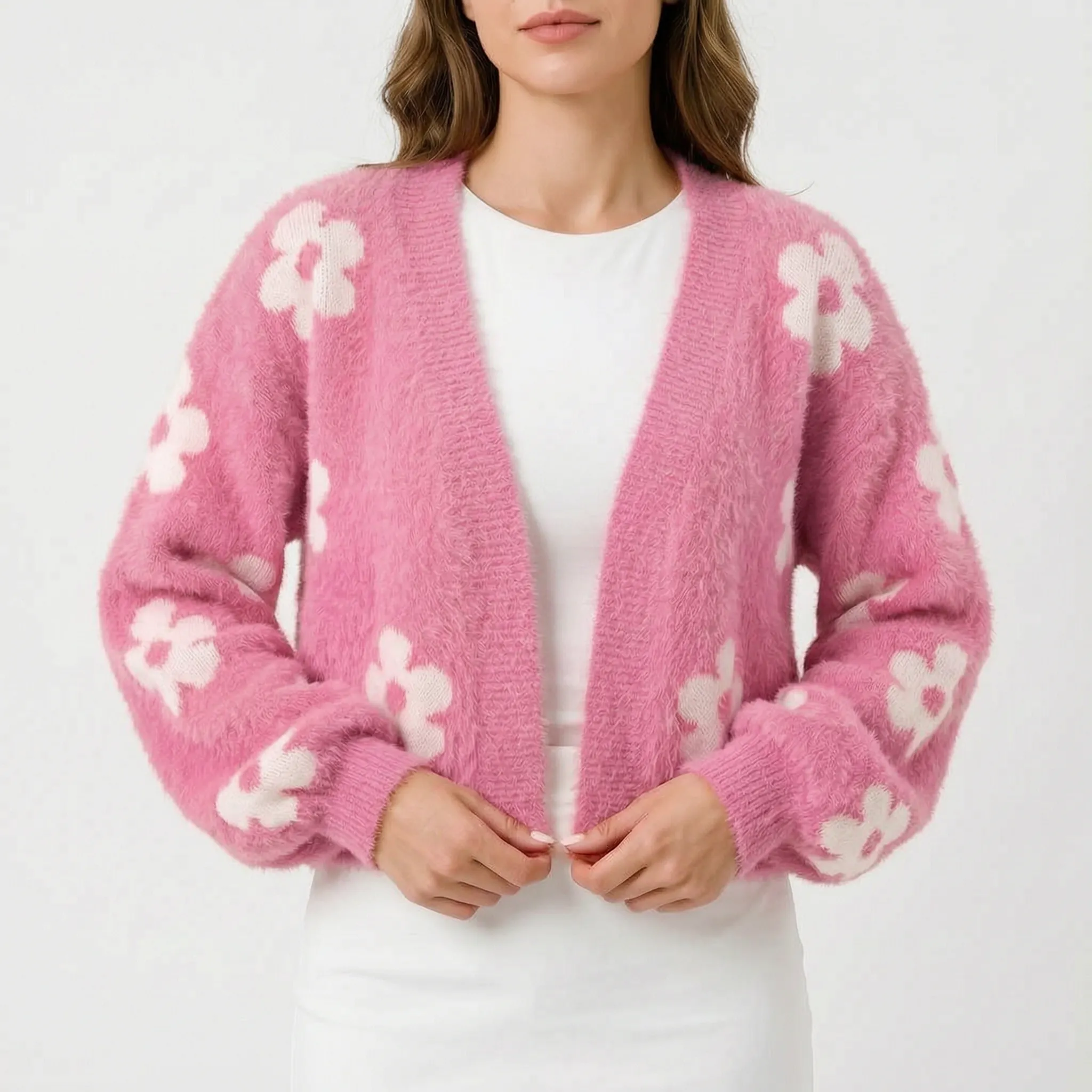 Krótki Różowy Sweter Kardigan - Codzienne Wyjścia 