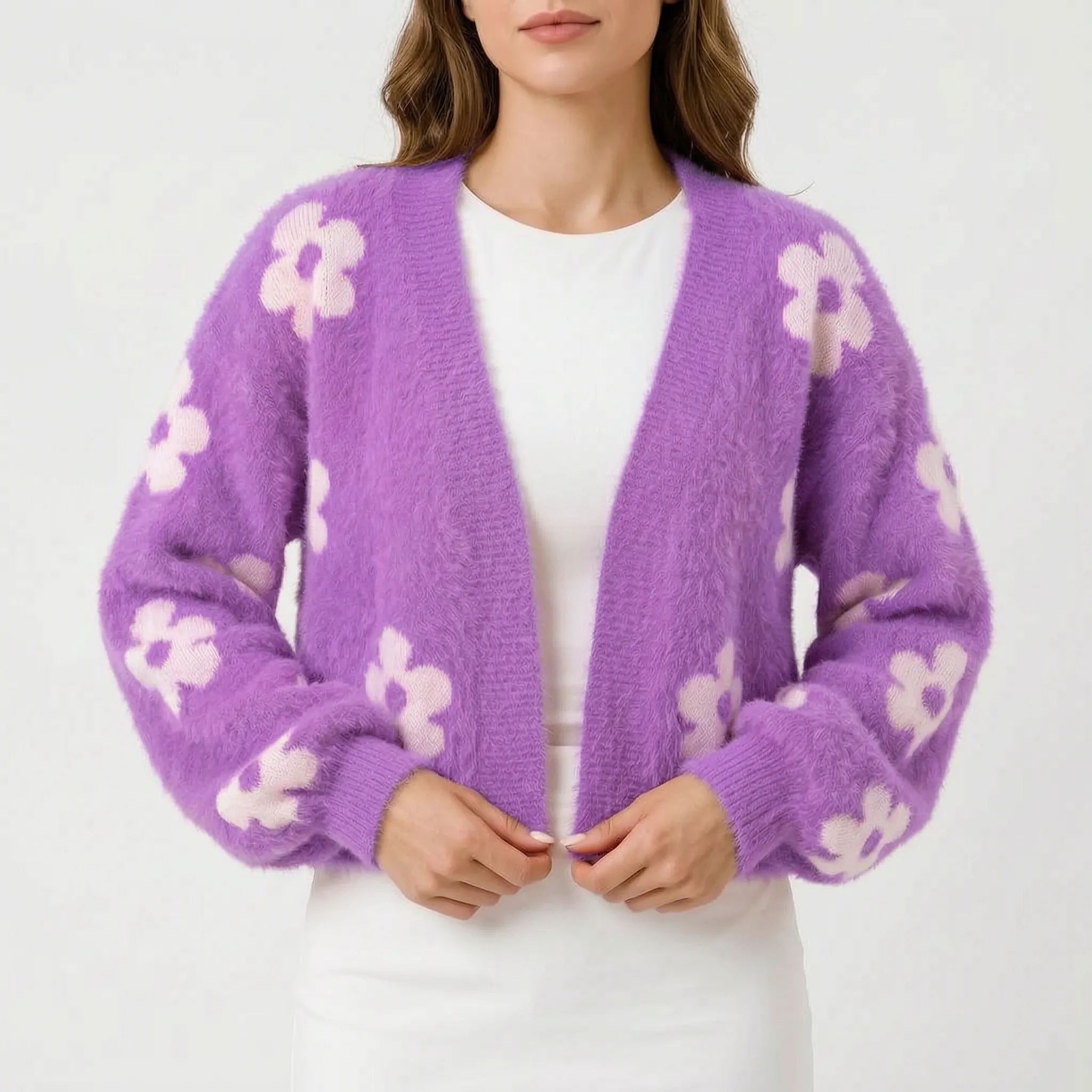 Krótki Różowy Sweter Kardigan - Codzienne Wyjścia 