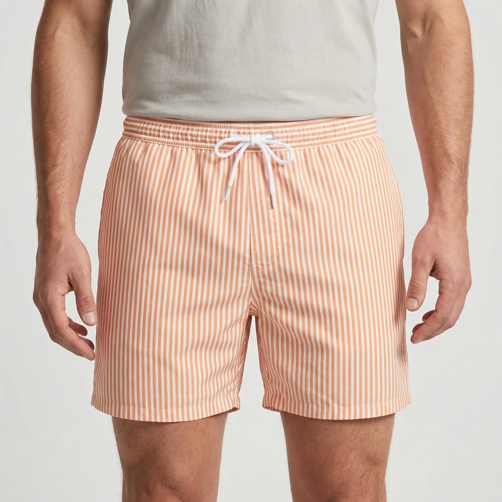 Krótkie Spodenki Kąpielowe W Paski - Surfowanie Na Falach 