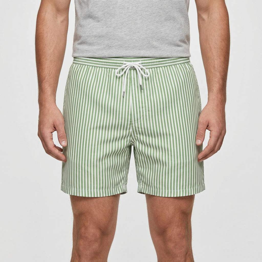 Krótkie Spodenki Kąpielowe W Paski - Surfowanie Na Falach 