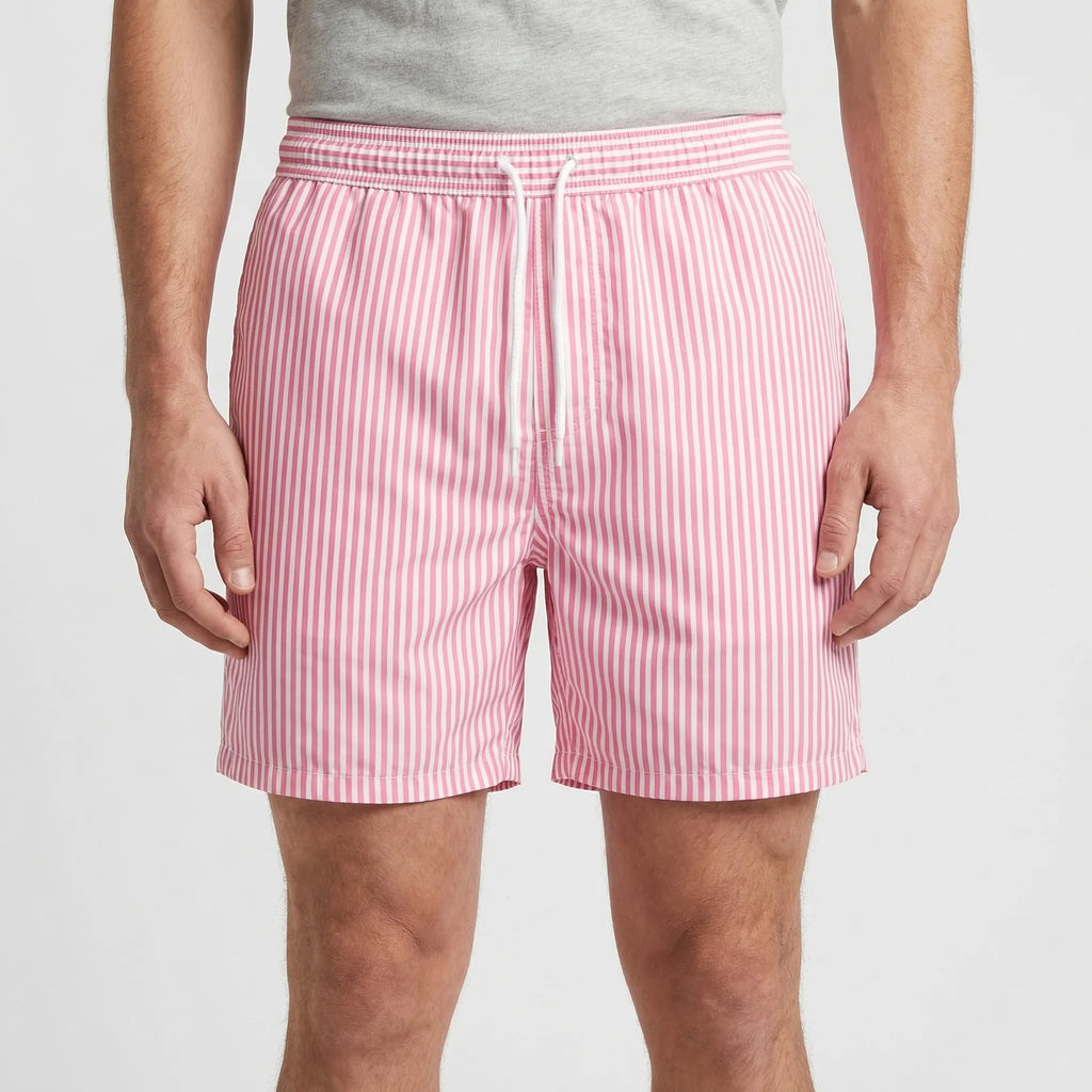 Krótkie Spodenki Kąpielowe W Paski - Surfowanie Na Falach 