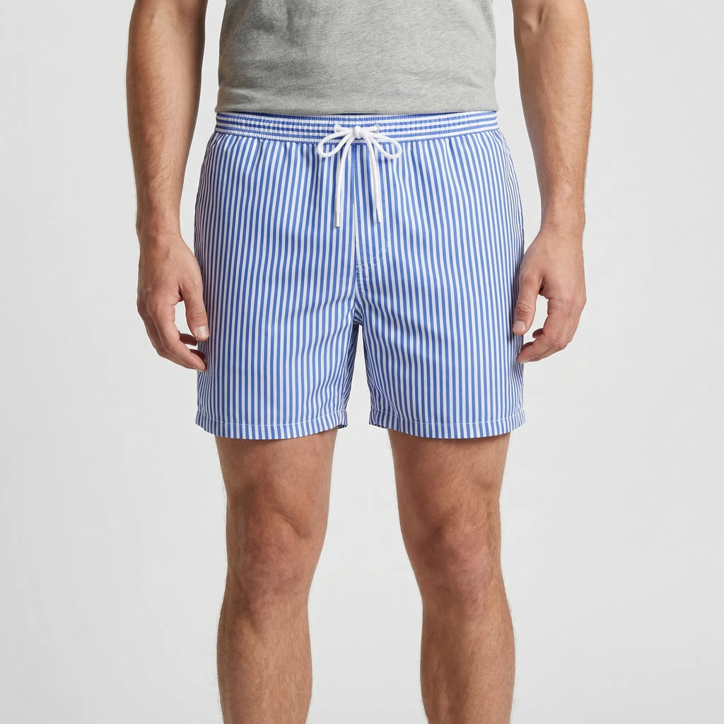 Krótkie Spodenki Kąpielowe W Paski - Surfowanie Na Falach 